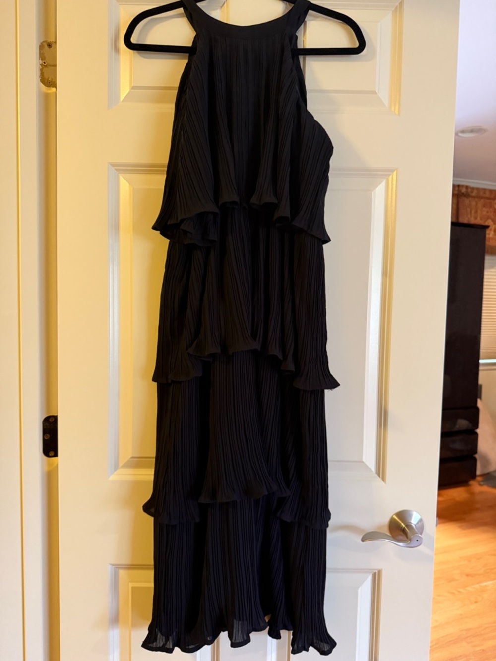 Women's Black Tiered Halter Maxi Dress